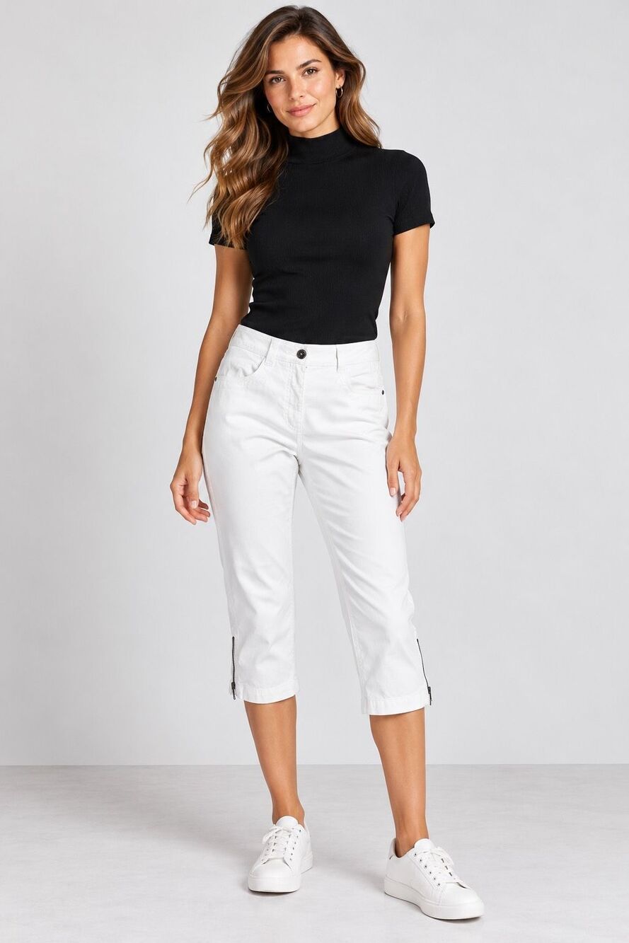 Bonita White Capri Pants Side Zip Cotton Blend Cropped Trousers Size L US/42 EU